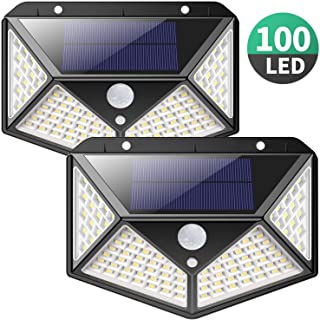 Luz Solar Exterior- iPosible [Versión Actualizada] 100 LED Foco Solar con Sensor de Movimiento Gran Ángulo 270º Impermeable Inalámbrico Lámpara Solar 3 Modos Inteligentes para Jardín- Garaje 2-Paquete